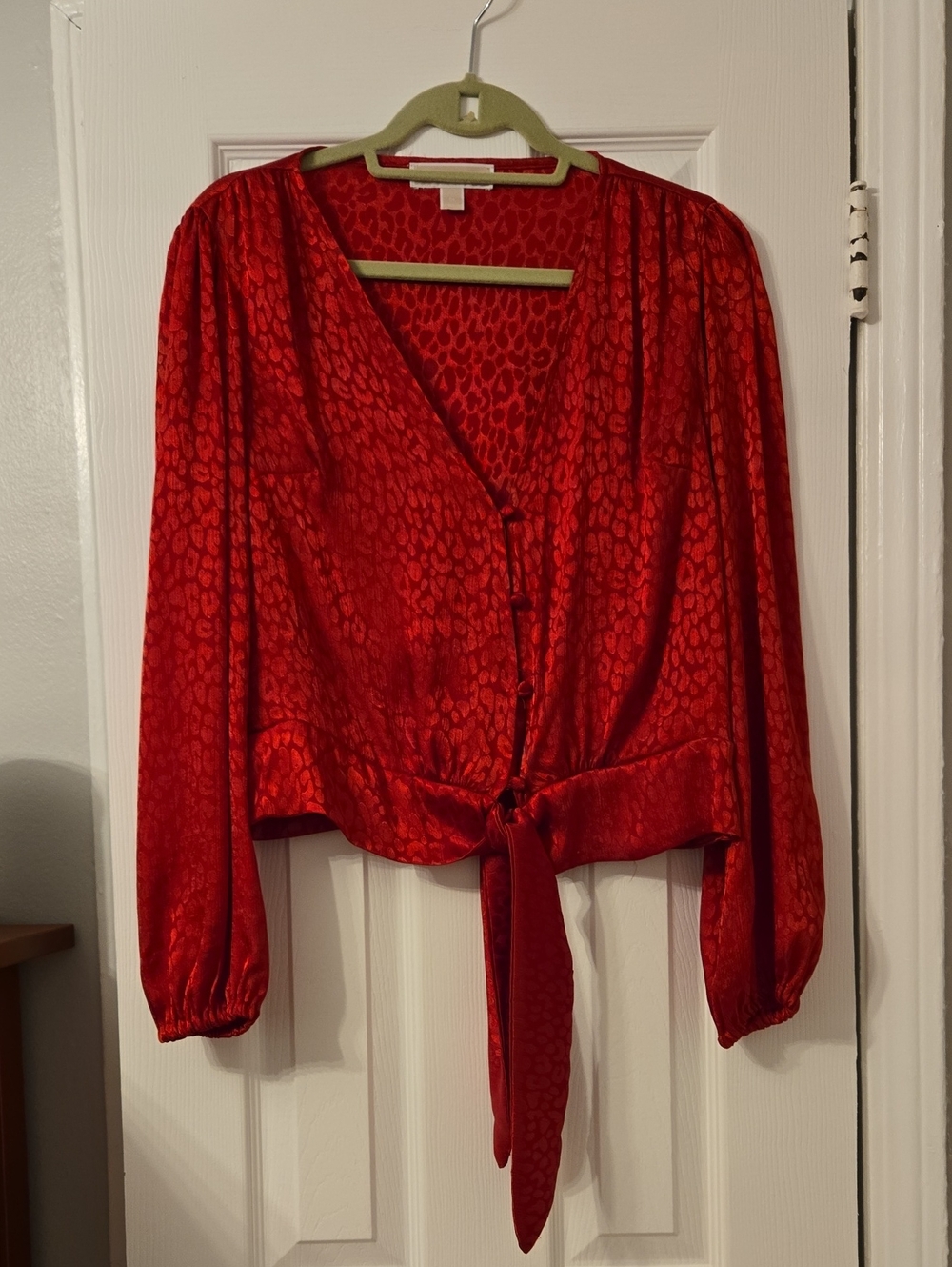 Michael Kors Red Satin Tie-Front Blouse